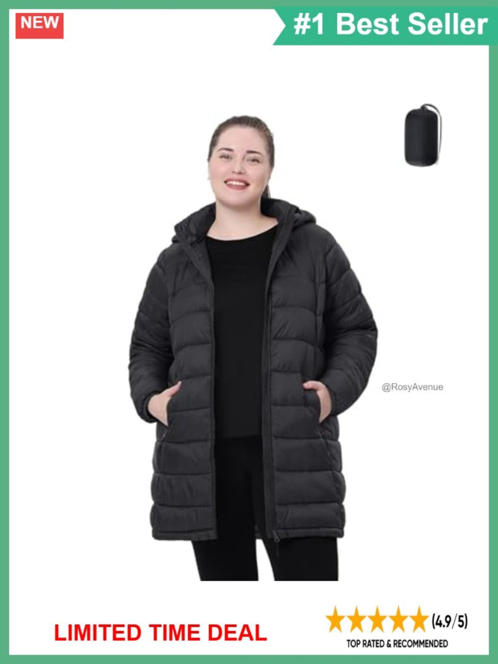 Plus Size Packable Puffer Jacket 1X-6X Water-Resistant Lightweight Coat